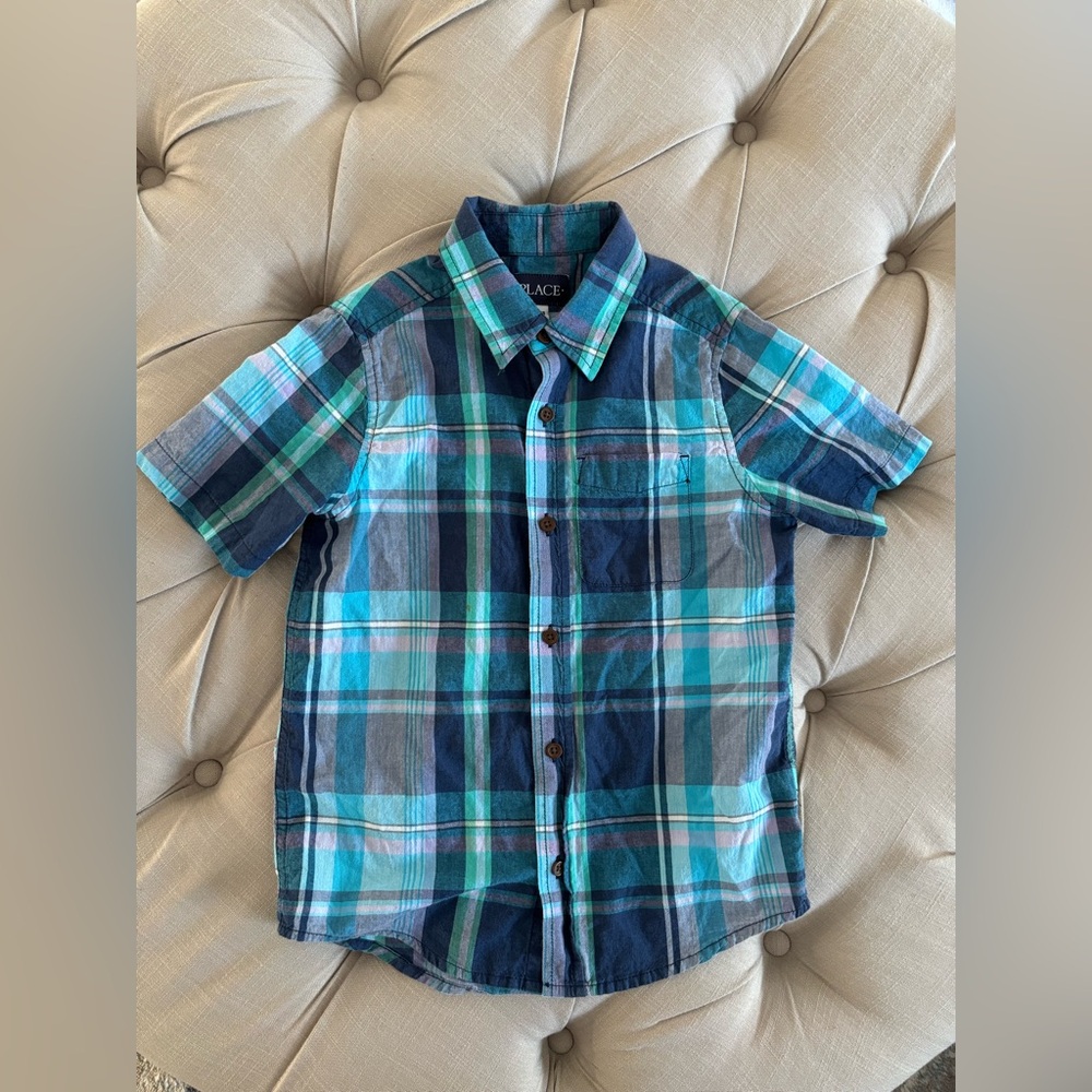 Children’ Place Teal and Navy Plaid Shirt